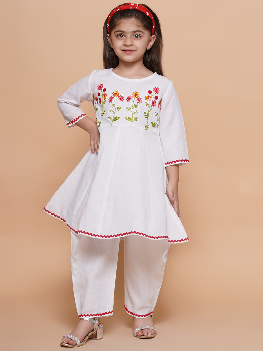 UC Cotton Woven Three Fourth Sleeves Embroidered Kurta & Salwar Set