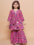 UC Cotton woven Three Fourth Sleeves Floral Printed Lace Embellished Kurta & Garara Set