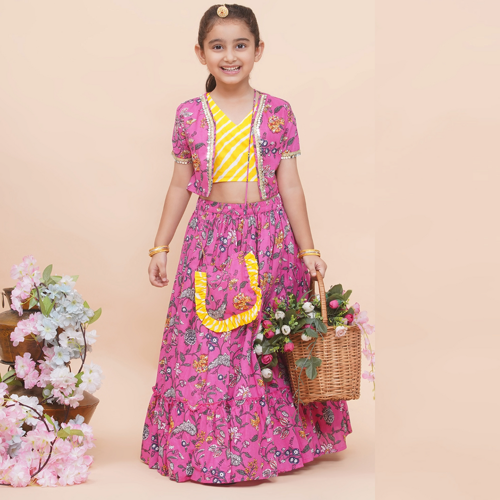 UC Embellished Lehenga Top with Jacket & Purse
