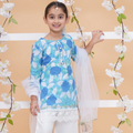 UC Printed Sky Blue &White Kurta & Plazzo with Dupatta