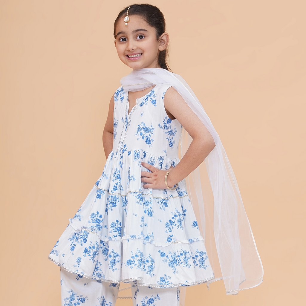 UC Printed White Kurta & Plazzo with Dupatta