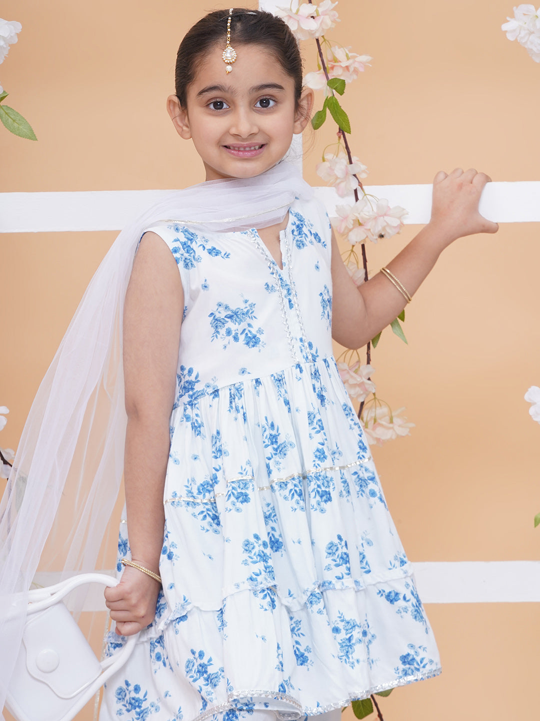 UC Printed White Kurta & Plazzo with Dupatta