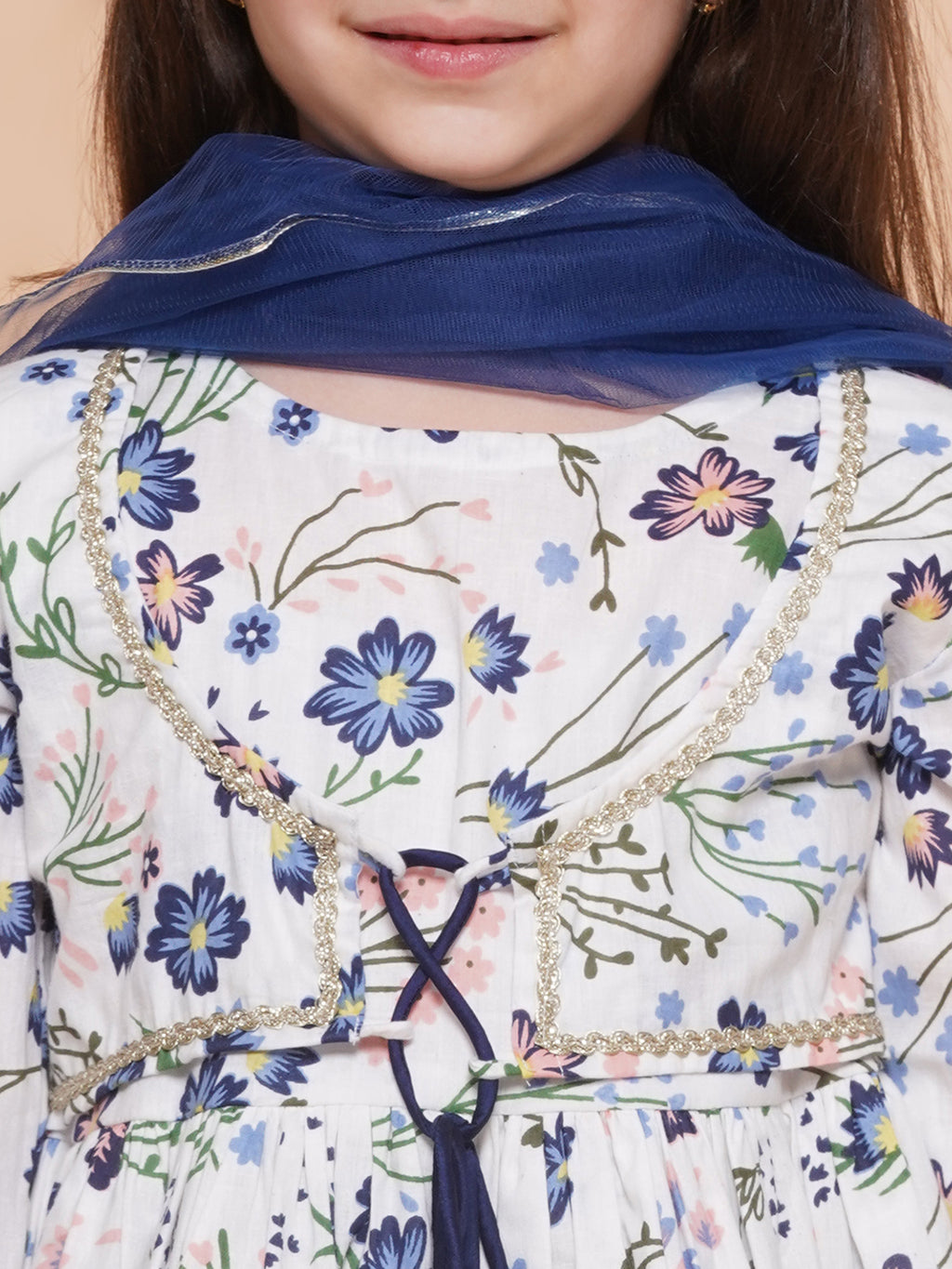 UC Cotton woven Three Fourth Sleeves Floral Printed Lace Embellished Kurta & Garara with Dupatta Set