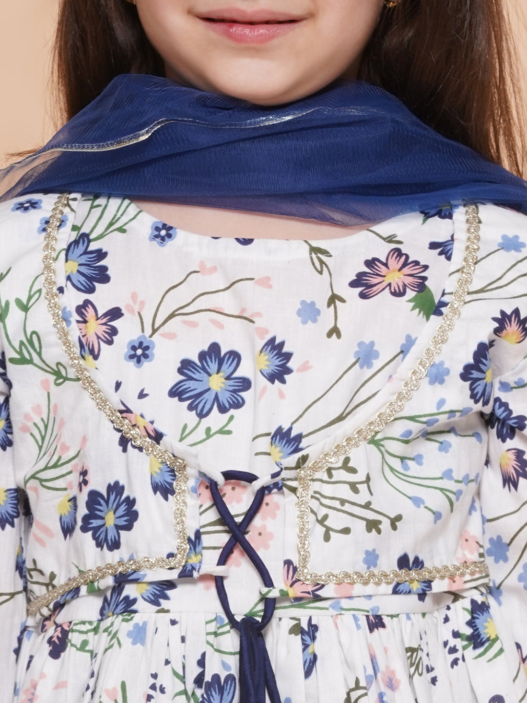 UC Cotton woven Three Fourth Sleeves Floral Printed Lace Embellished Kurta & Garara with Dupatta Set