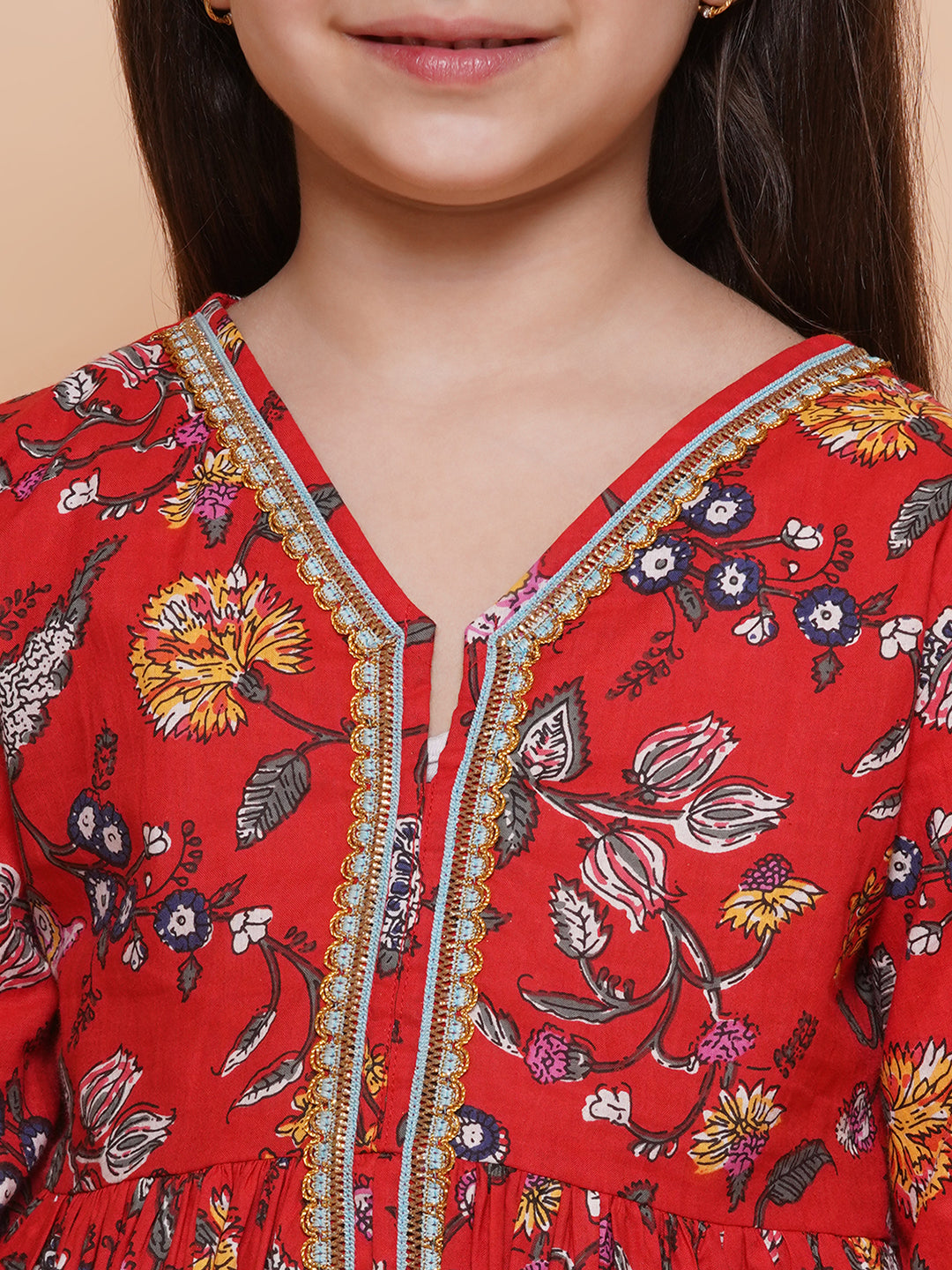 UC Cotton Woven Three Fourth Sleeves Floral printed Lace Embellished Kurta & Plazzoo Set
