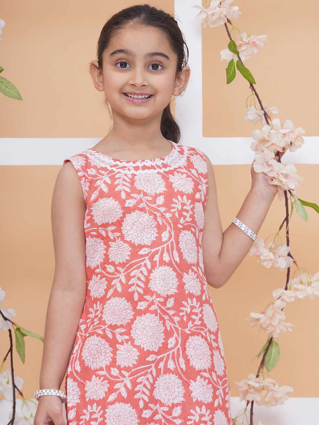 UC Printed Kurta & Plazzo Peach Floral Printed