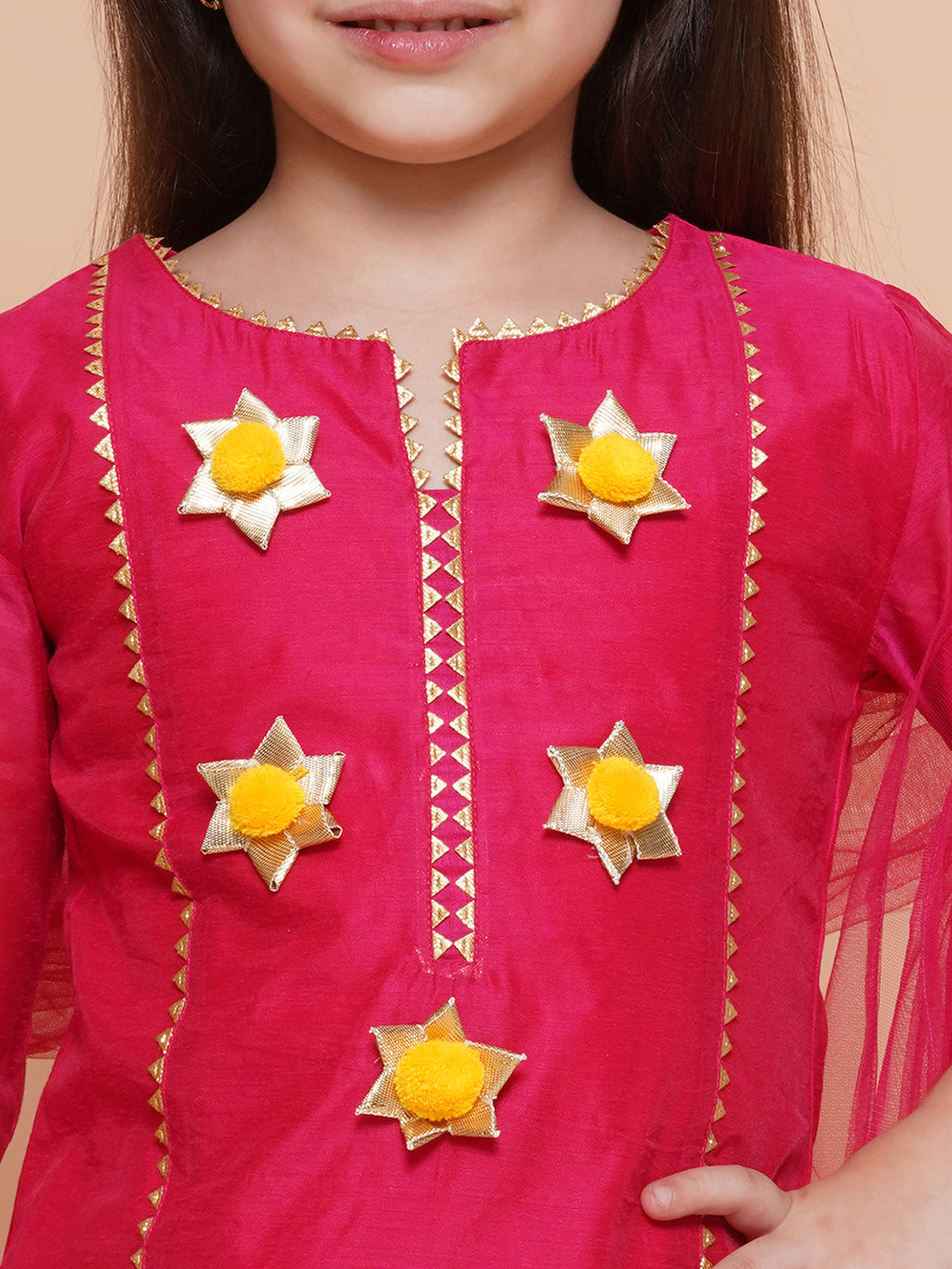 UC Silk Woven Three Fourth Sleeves Embellished Kurta & Plazzo with Dupatta Set