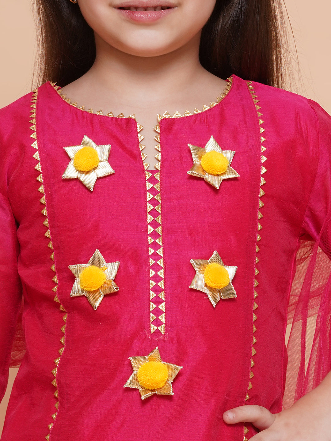 UC Silk Woven Three Fourth Sleeves Embellished Kurta & Plazzo with Dupatta Set