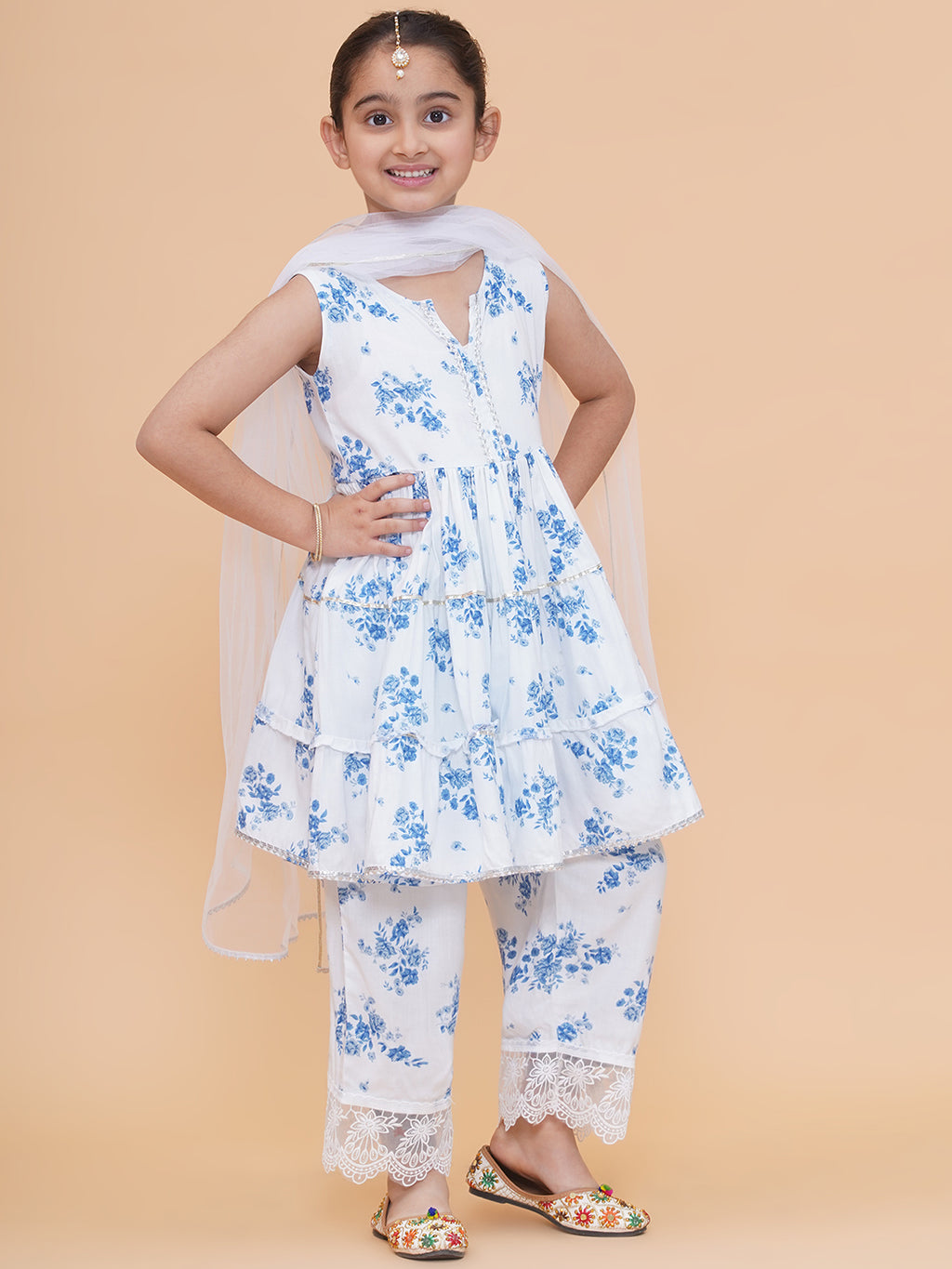 UC Printed White Kurta & Plazzo with Dupatta
