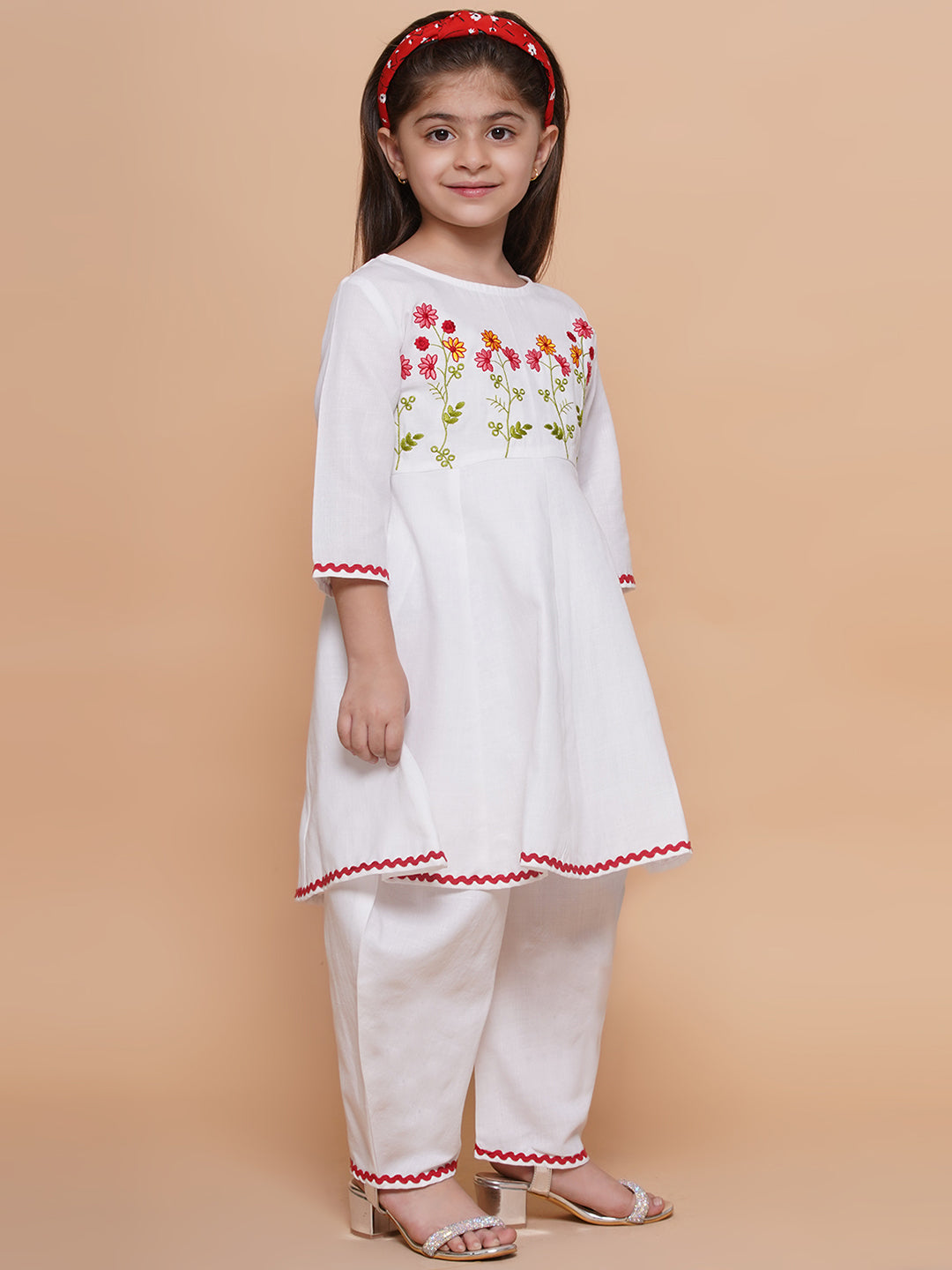 UC Cotton Woven Three Fourth Sleeves Embroidered Kurta & Salwar Set