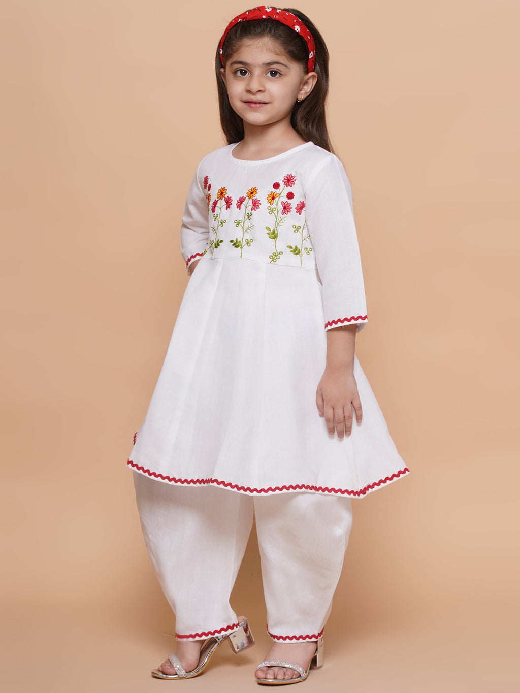 UC Cotton Woven Three Fourth Sleeves Embroidered Kurta & Salwar Set