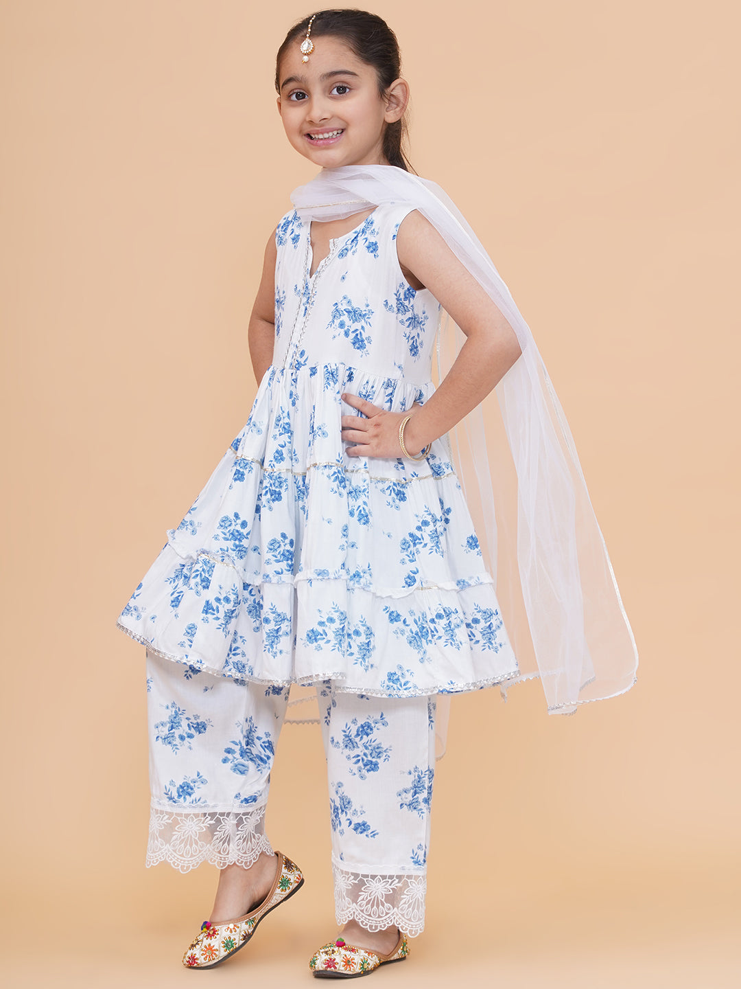 UC Printed White Kurta & Plazzo with Dupatta