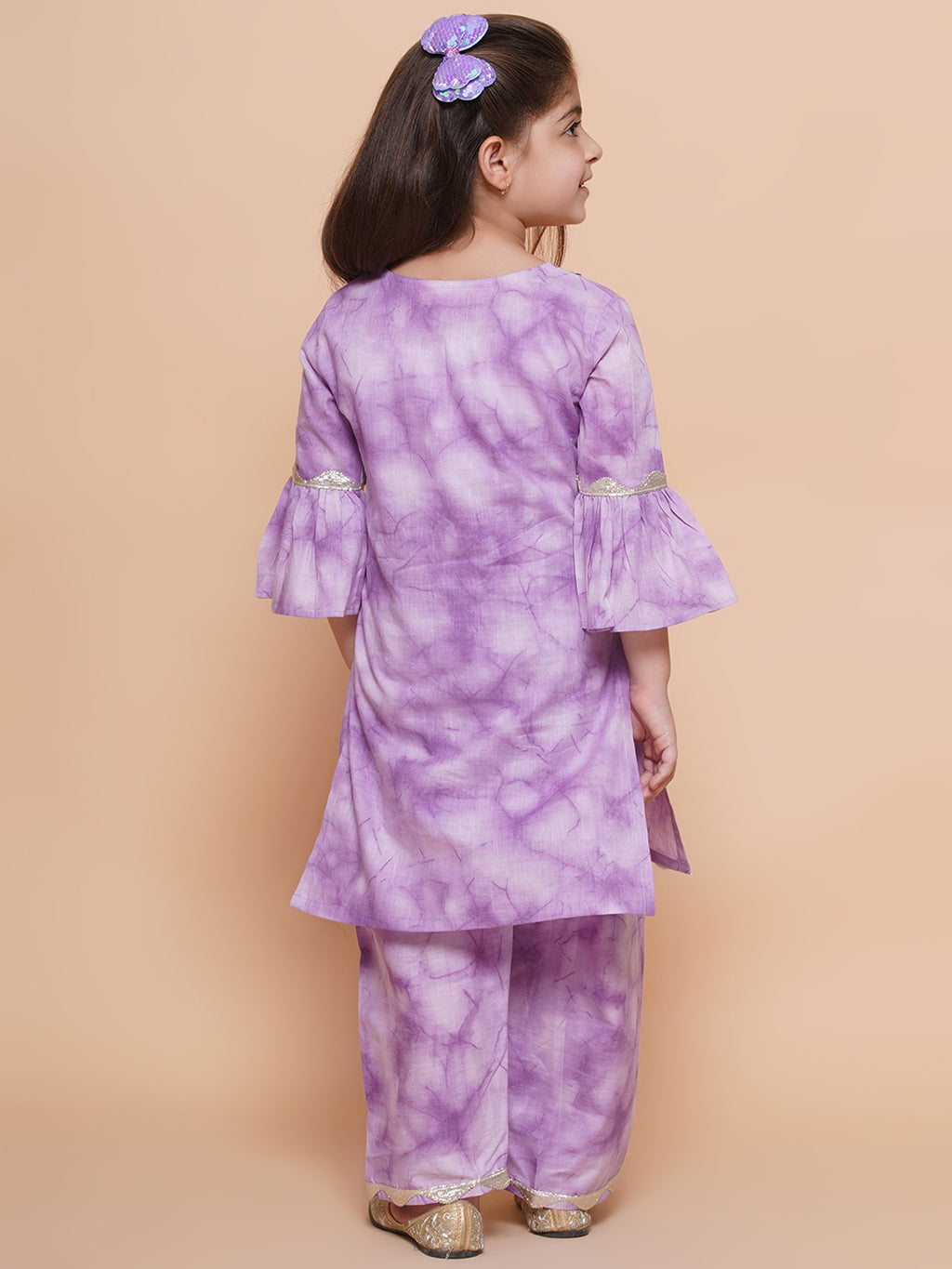 UC Cotton Woven Three Fourth Sleeves Tie Dye Printed Lace Embellished Kurta & Plazzoo Set