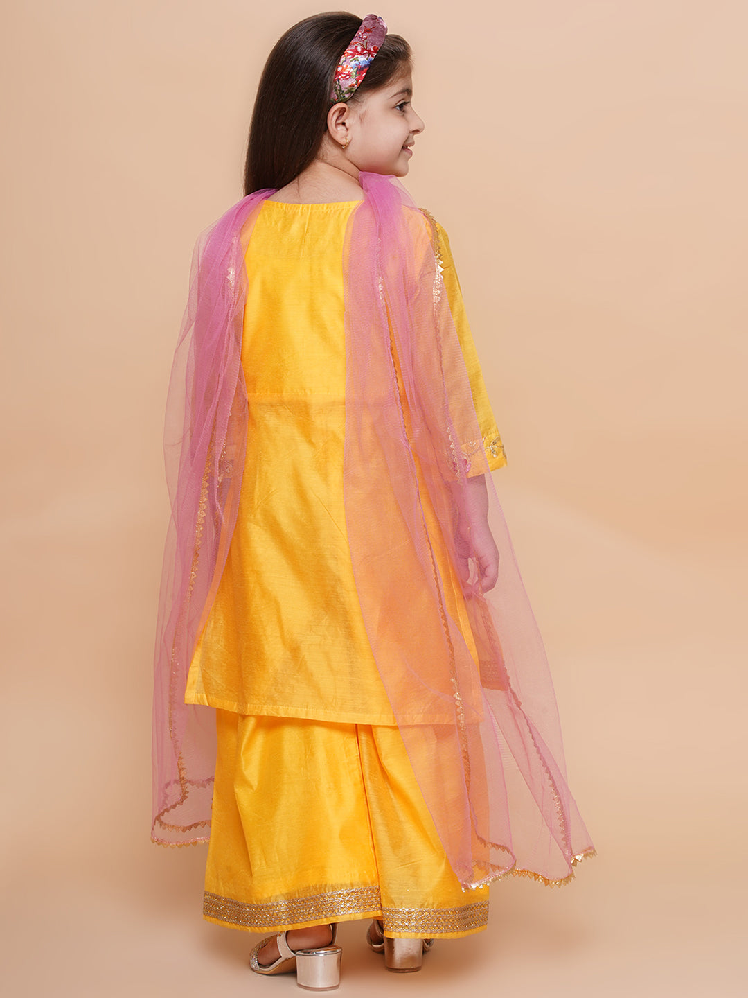 UC Silk woven Three Fourth Sleeves Embroidered Kurta & Sharara with Dupatta Set