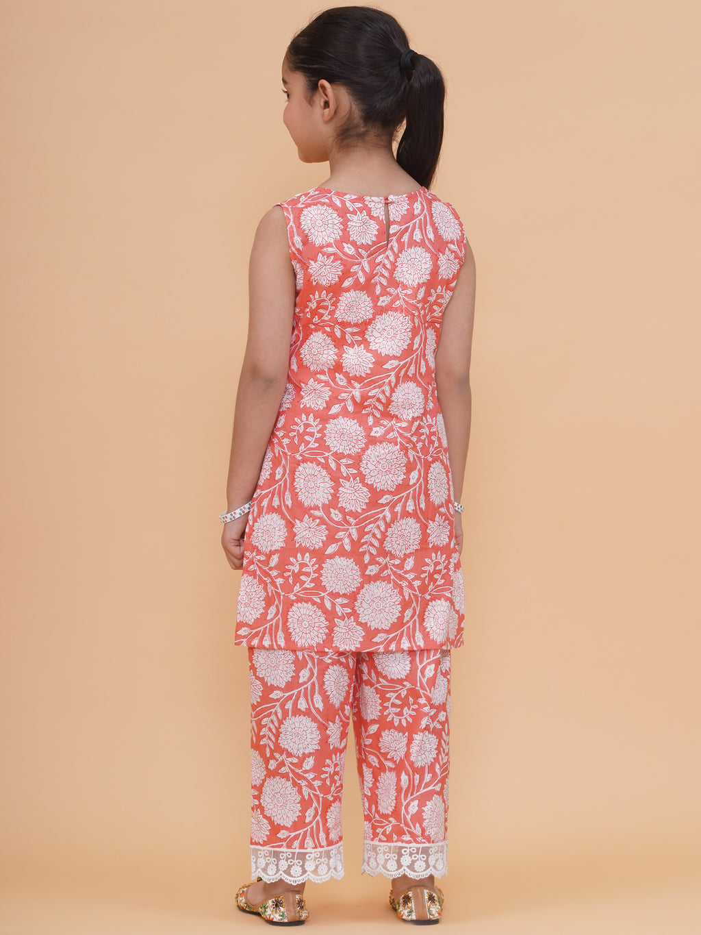 UC Printed Kurta & Plazzo Peach Floral Printed