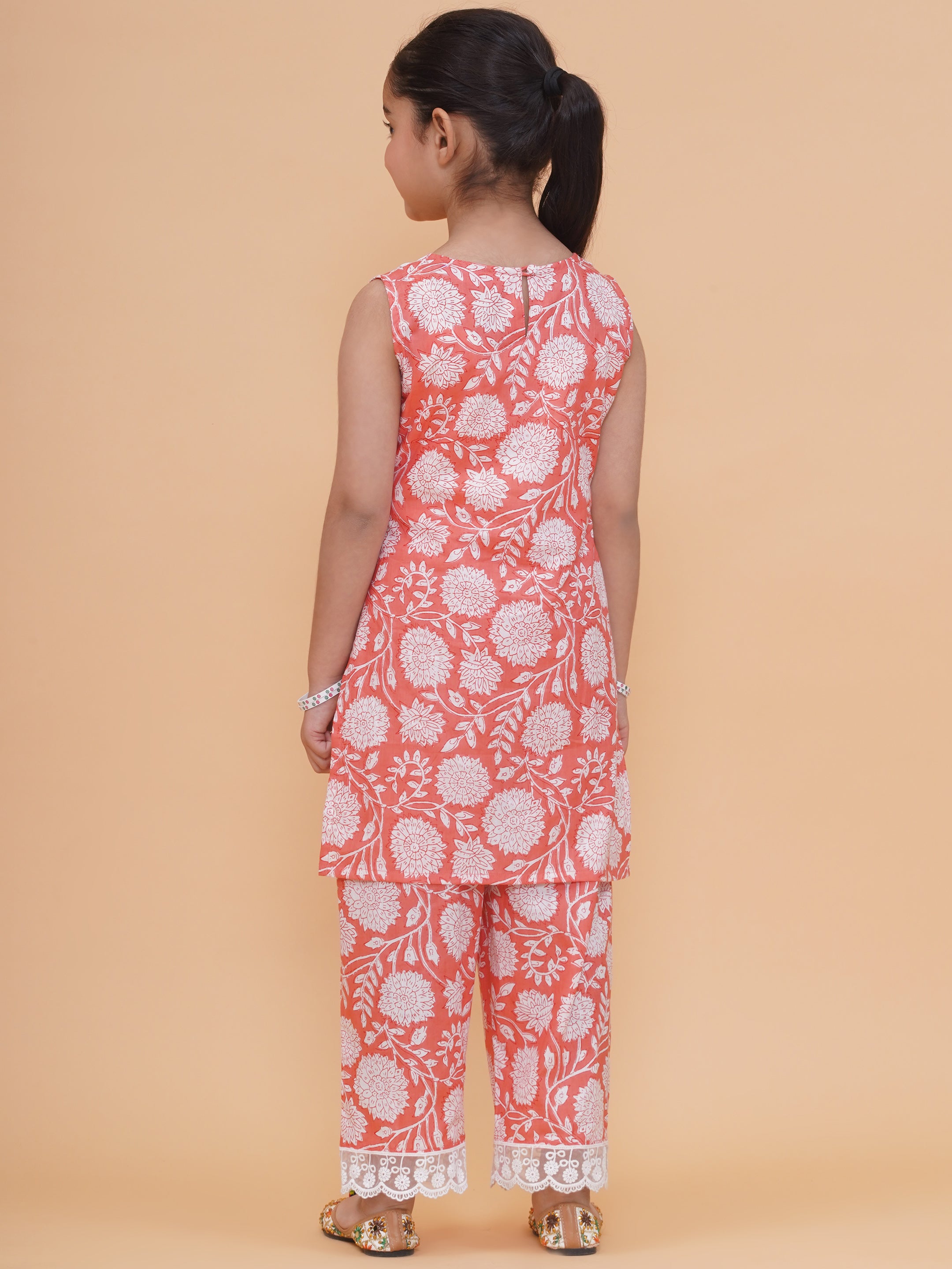 UC Printed Kurta & Plazzo Peach Floral Printed