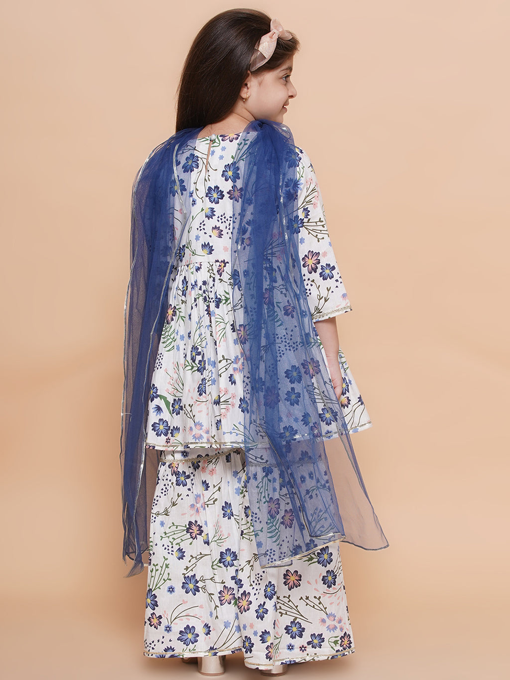 UC Cotton woven Three Fourth Sleeves Floral Printed Lace Embellished Kurta & Garara with Dupatta Set