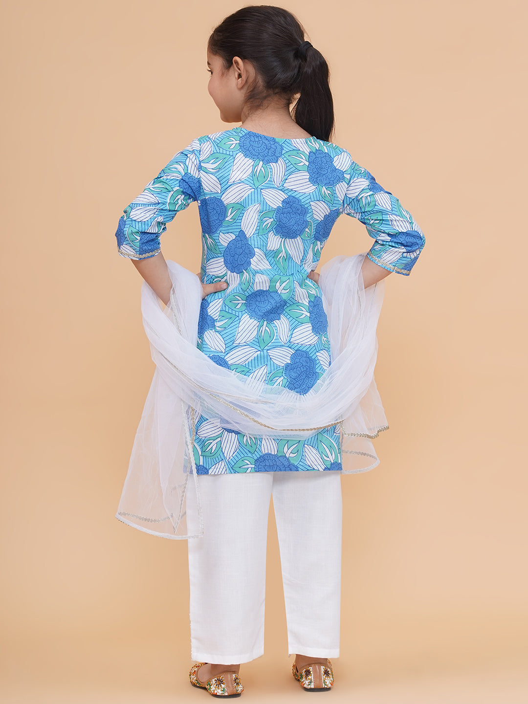 UC Printed Sky Blue &White Kurta & Plazzo with Dupatta