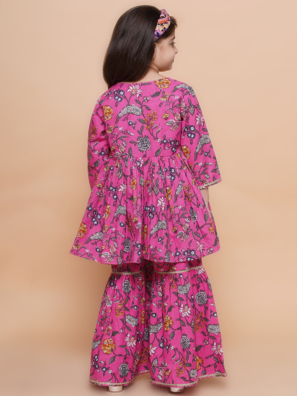 UC Cotton woven Three Fourth Sleeves Floral Printed Lace Embellished Kurta & Garara Set