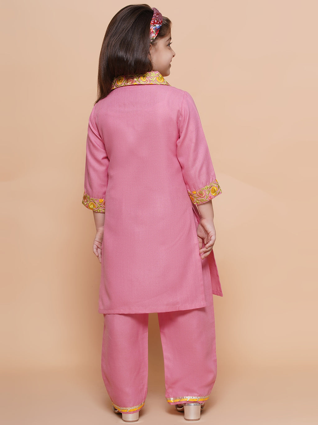 UC Cotton Woven Three Fourth Sleeves Solid Embroidered Kurta & Plazzoo Set