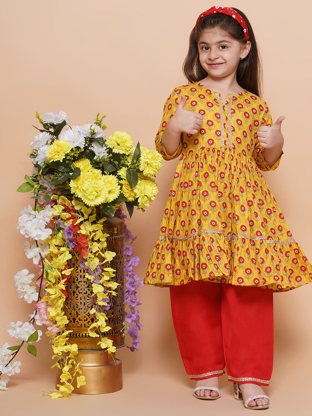 UC Cotton Woven Three Fourth Sleeves Floral Printed Kurta &Plazzoo Set