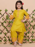 UC Cotton Woven Three Fourth Sleeves Solid Embroidered Kurta & Plazzoo Set