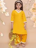 UC Cotton Woven Three Fourth Sleeves Solid Lace Embellished Kurta & Plazzoo Set