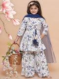 UC Cotton woven Three Fourth Sleeves Floral Printed Lace Embellished Kurta & Garara with Dupatta Set