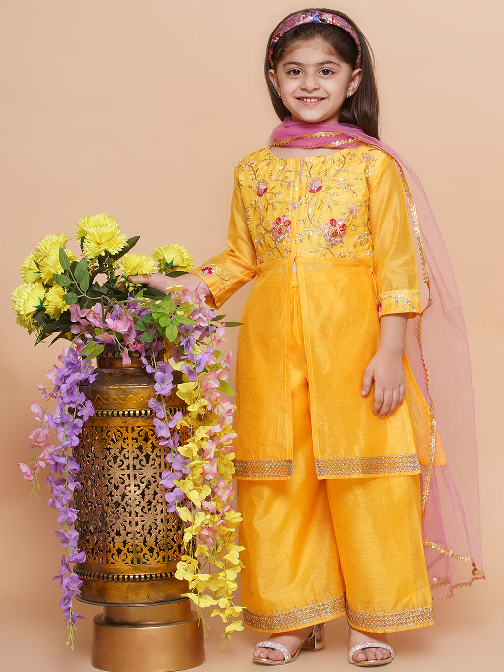 UC Silk woven Three Fourth Sleeves Embroidered Kurta & Sharara with Dupatta Set