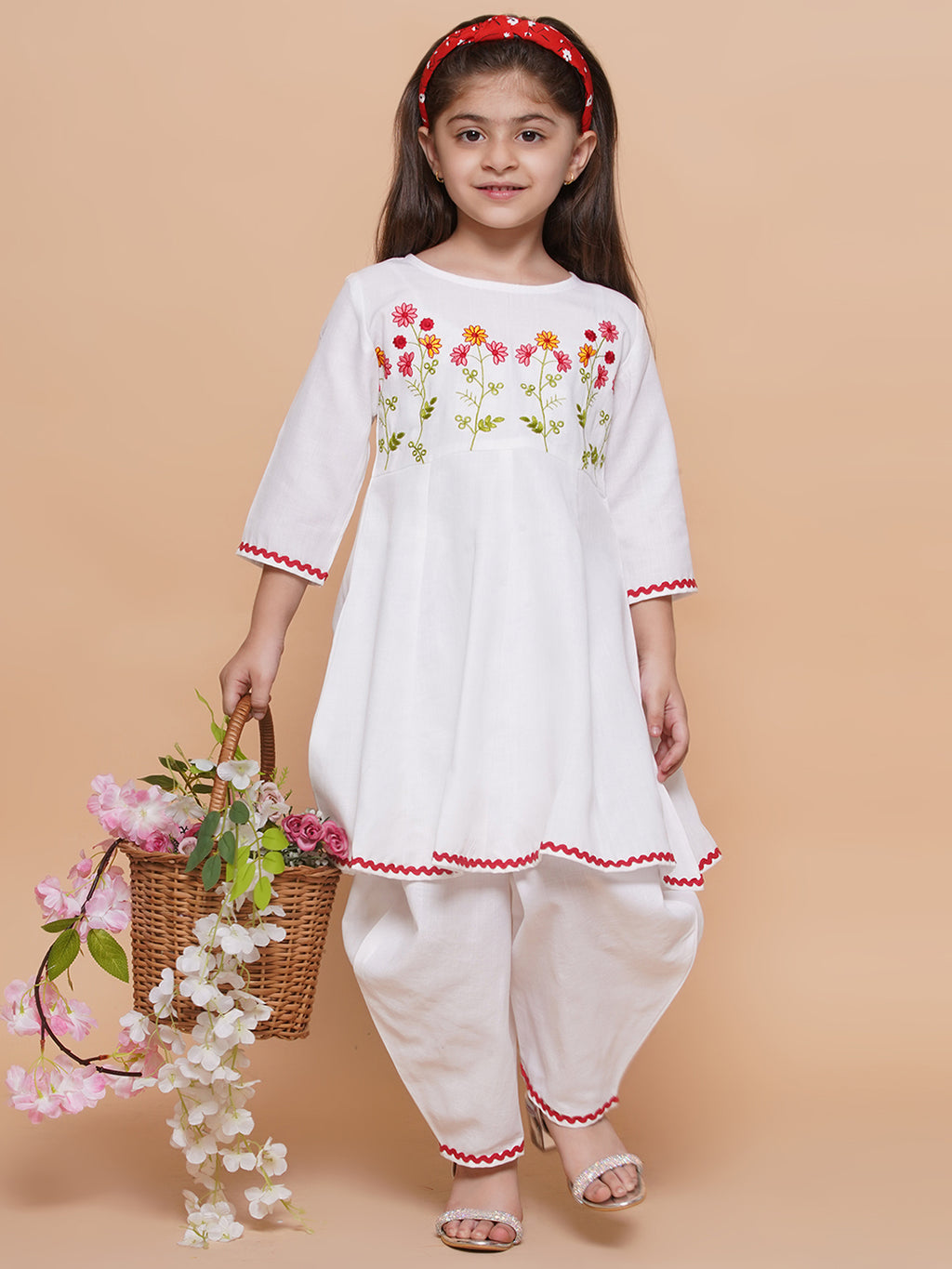 UC Cotton Woven Three Fourth Sleeves Embroidered Kurta & Salwar Set