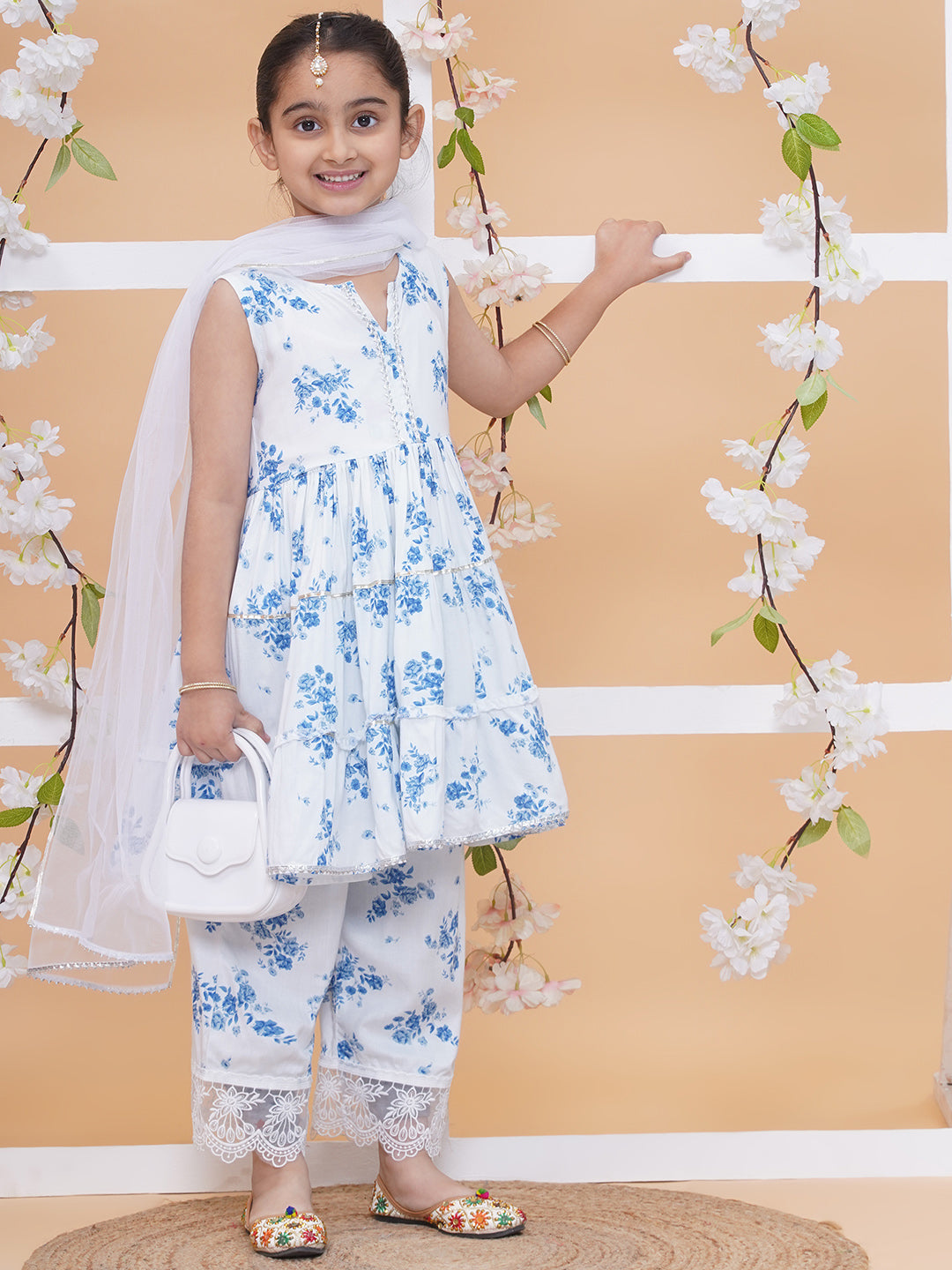 UC Printed White Kurta & Plazzo with Dupatta