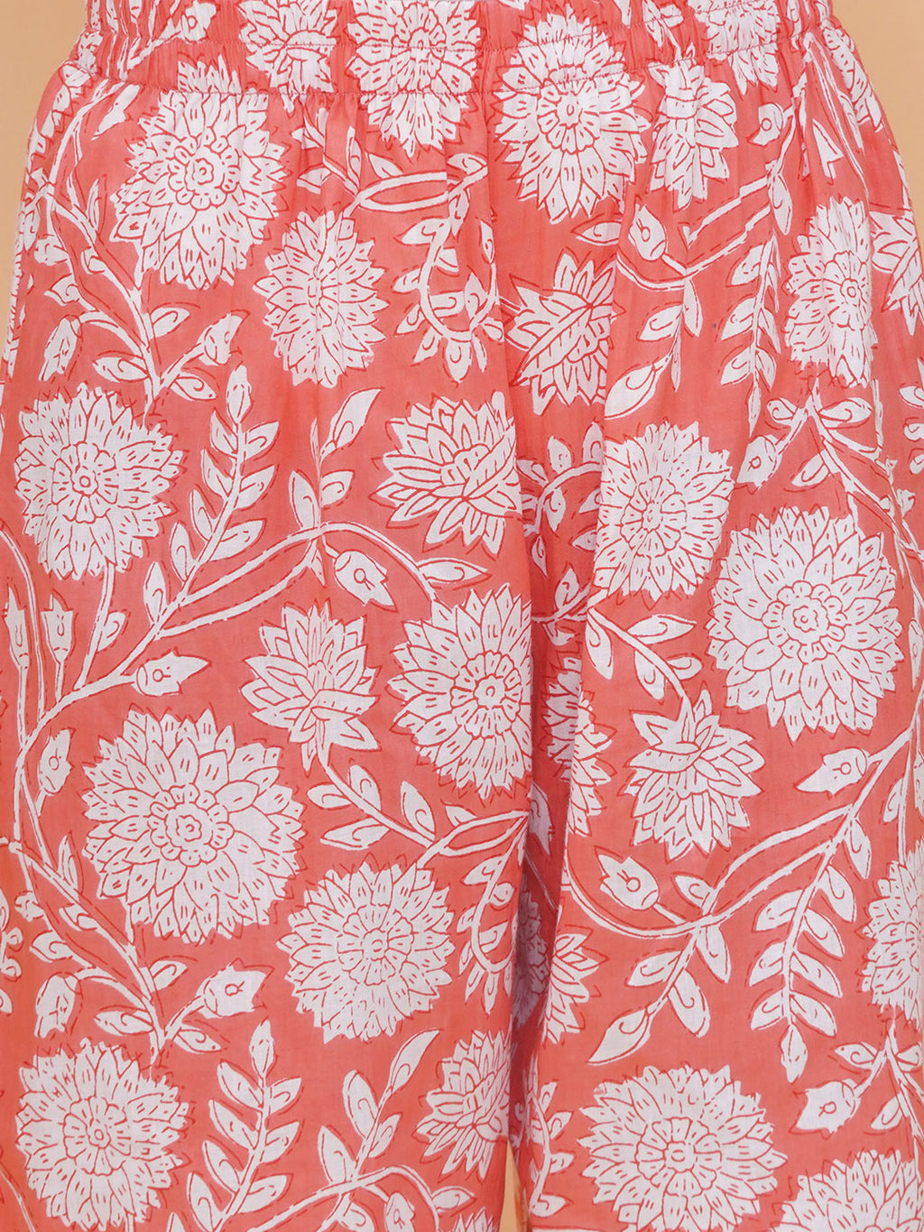 UC Printed Kurta & Plazzo Peach Floral Printed